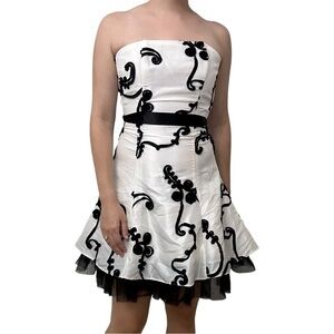 Jessica McClintock Dress Strapless Tulle Masquerade Monochrome Mini Size 2